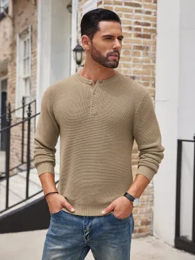 Casual Waffle Texture Henley Sweater (US Only)