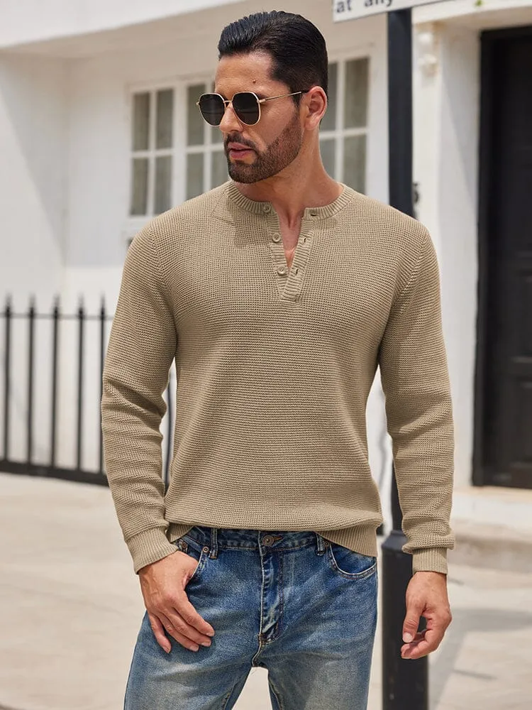 Casual Waffle Texture Henley Sweater (US Only)