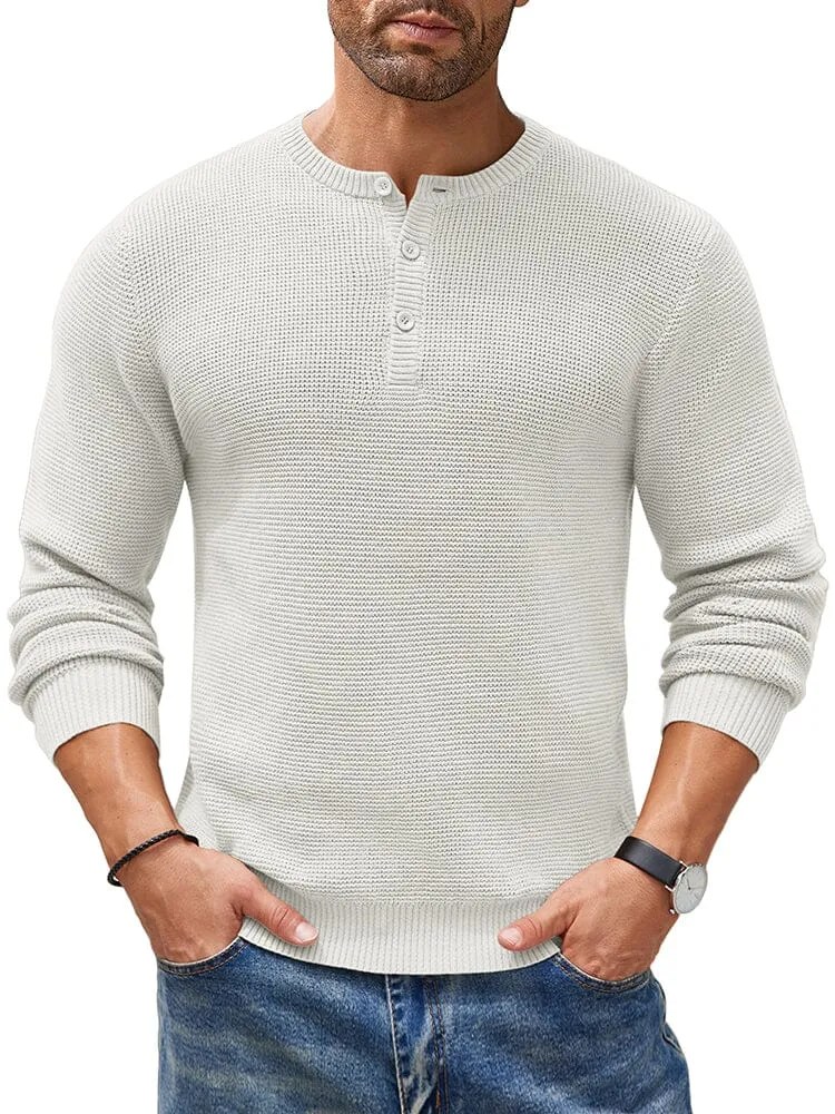 Casual Waffle Texture Henley Sweater (US Only)