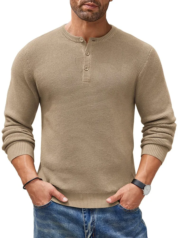 Casual Waffle Texture Henley Sweater (US Only)