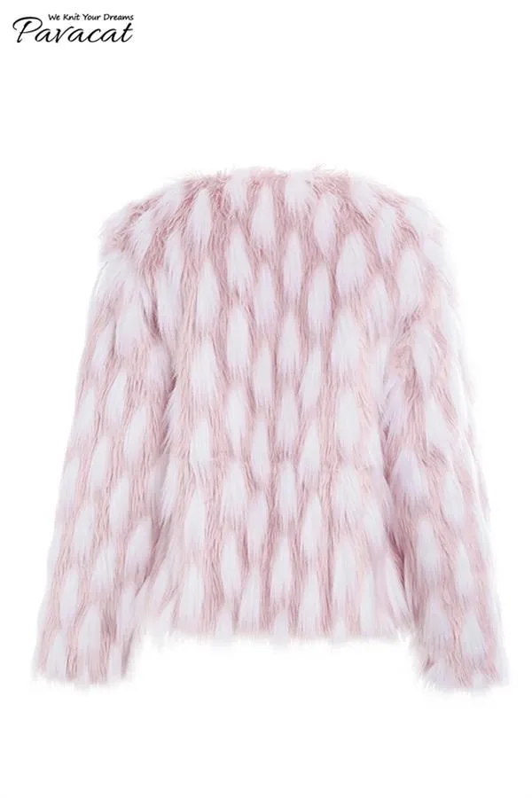 Chic Pink Party Fluffy Faux Fur Coat