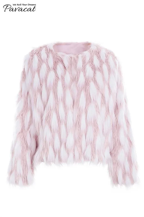 Chic Pink Party Fluffy Faux Fur Coat