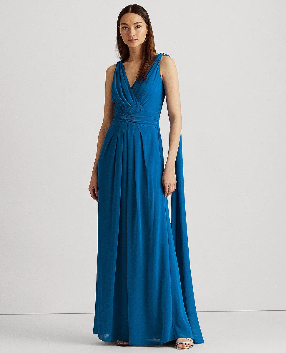 Chiffon Sleeveless Gown In Blue