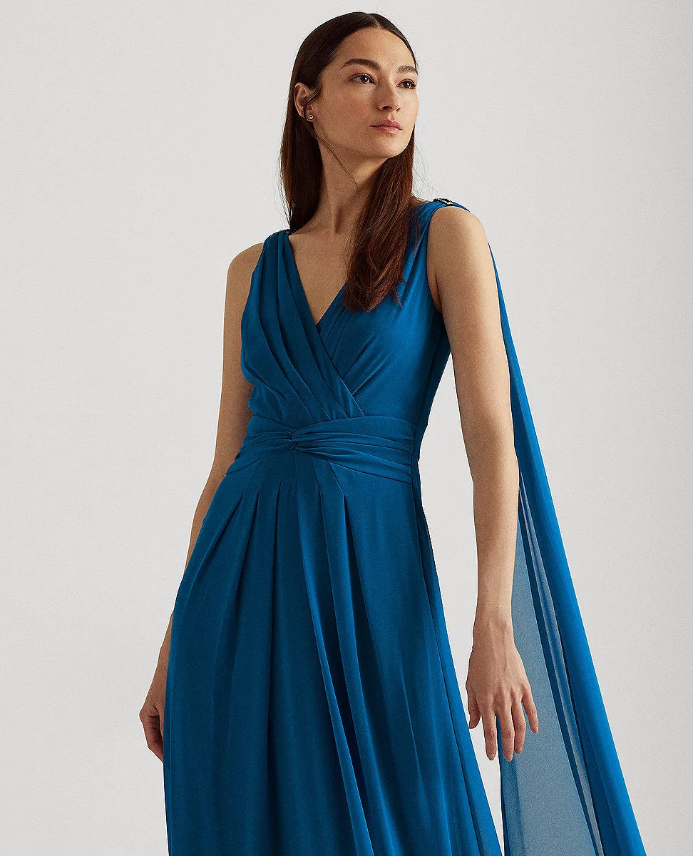 Chiffon Sleeveless Gown In Blue