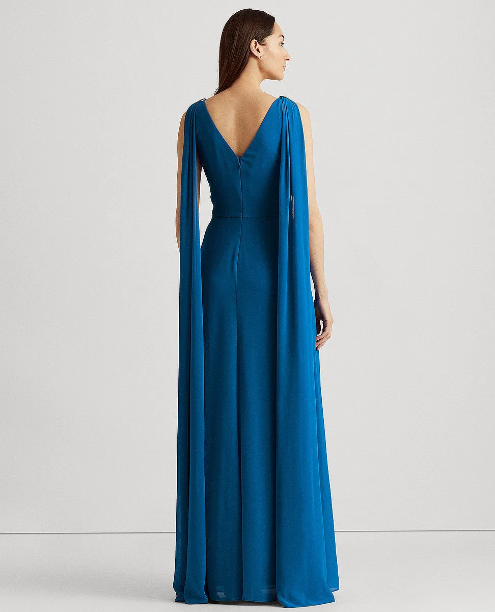 Chiffon Sleeveless Gown In Blue