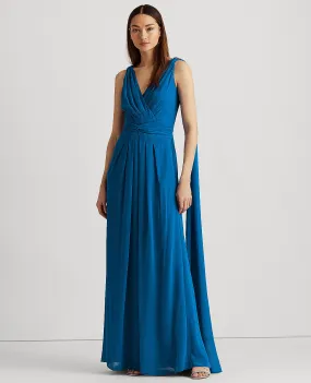 Chiffon Sleeveless Gown In Blue