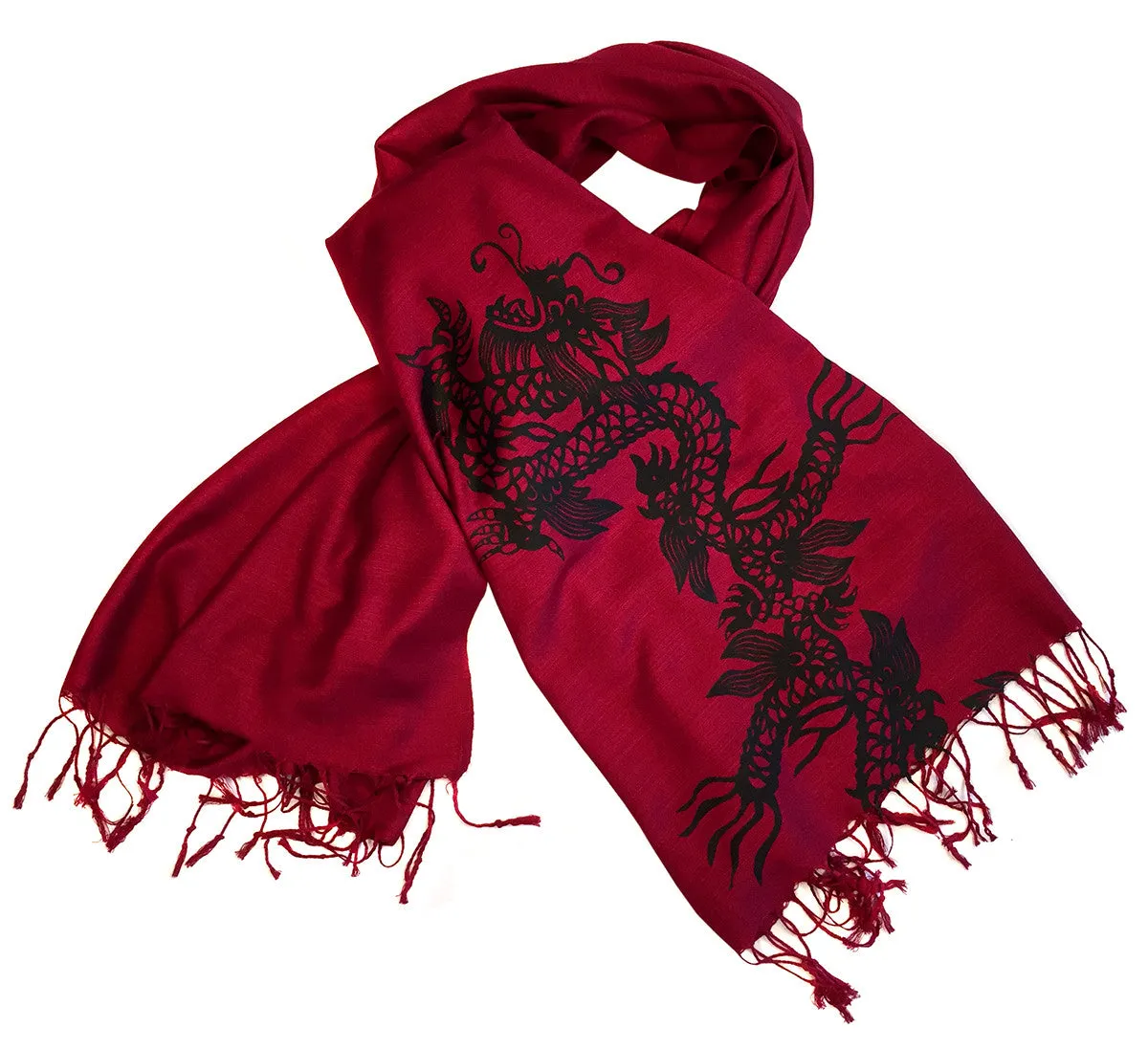 Chinese Dragon Scarf, Linen Weave Pashmina