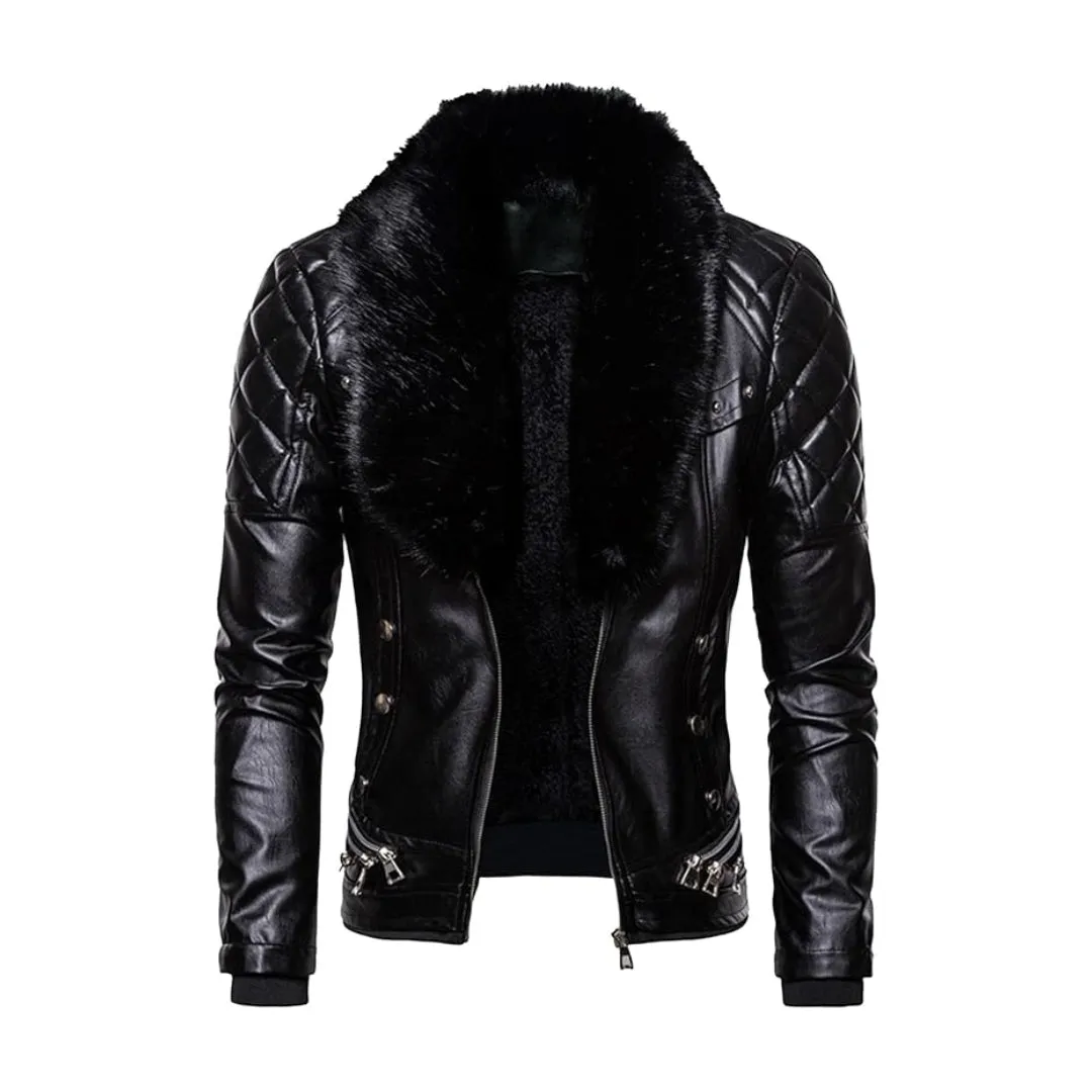 Christmas Removable Fur Collar Real Leather Jacket