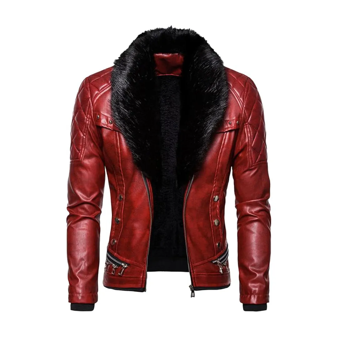 Christmas Removable Fur Collar Real Leather Jacket