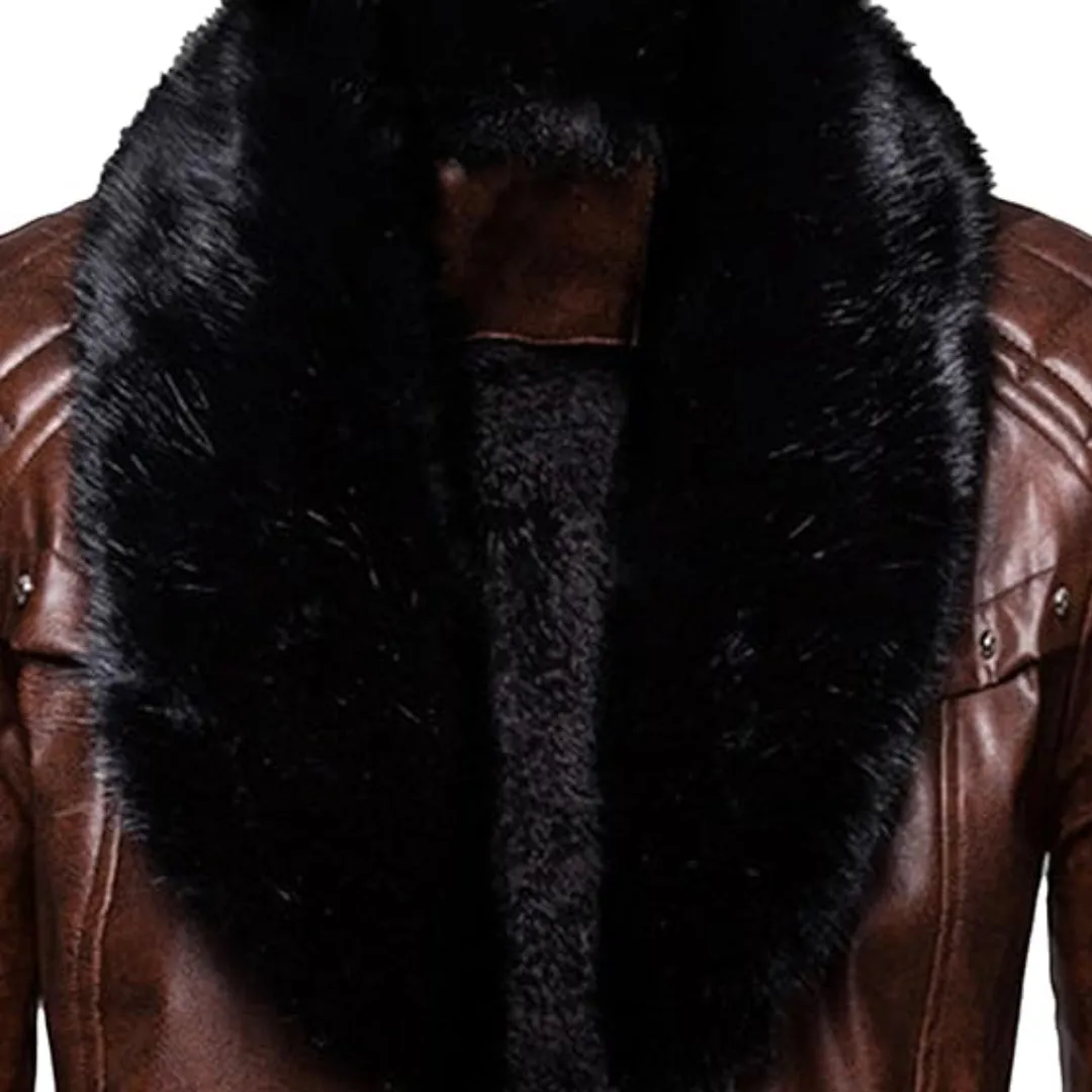 Christmas Removable Fur Collar Real Leather Jacket