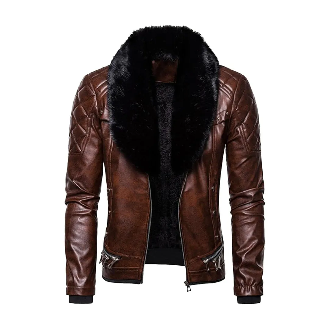 Christmas Removable Fur Collar Real Leather Jacket