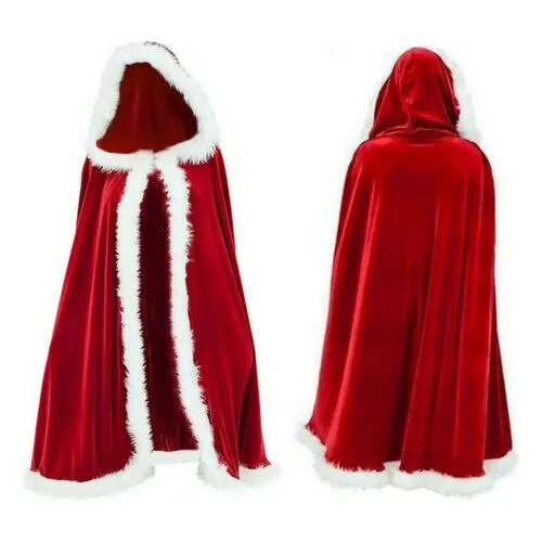 Christmas Santa Cape Large Red Velvet Hooded Cloak Cosplay Adult lady Kids girl Shawl Windbreaker Christmas Cloak Costumes