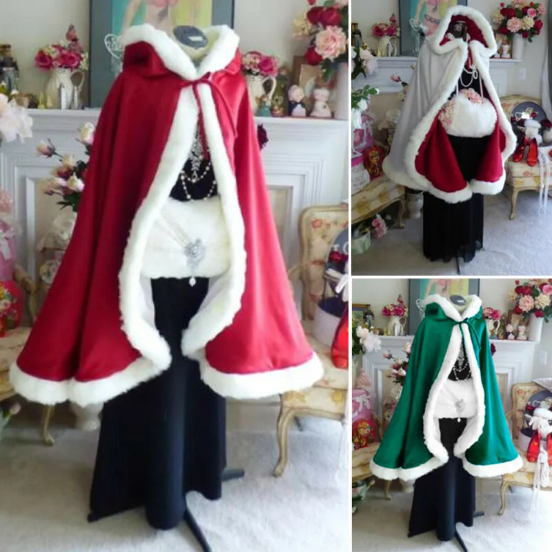 Christmas Santa Cape Large Red Velvet Hooded Cloak Cosplay Adult lady Kids girl Shawl Windbreaker Christmas Cloak Costumes