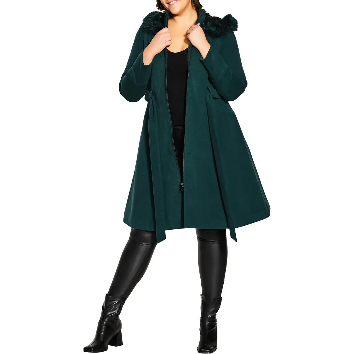 City Chic Womens Belted Cold Weather Parka Coat