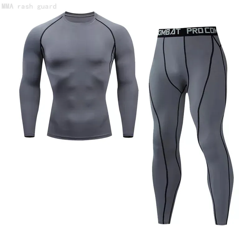 Compression underwear Men's Winter Thermal underwear MMA 3D wolf Bodybuilding T-Shirt Rashgarda leggings 2 piece tracksuit Men