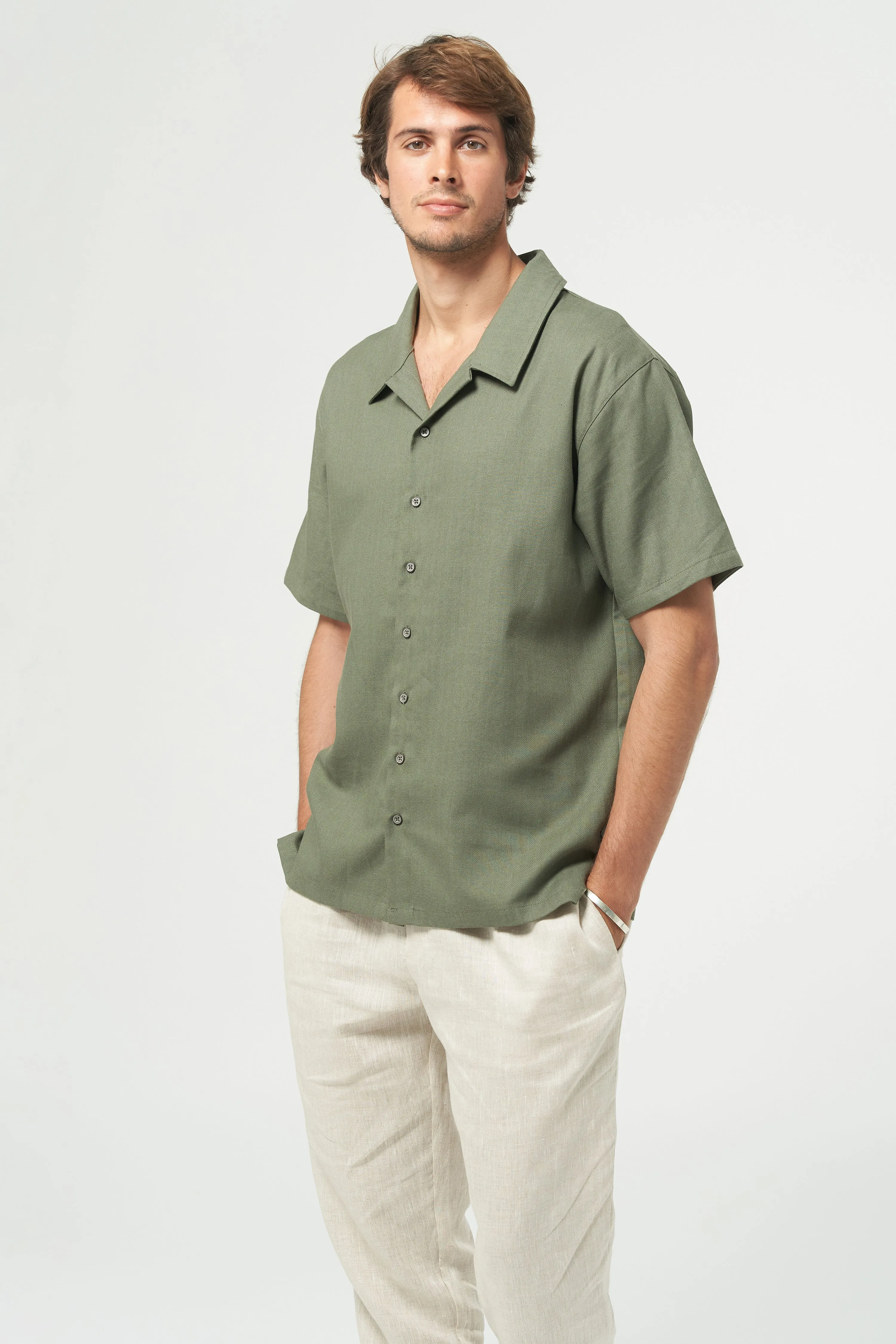 COUSINS HERRINGBONE SHIRT - KHAKI