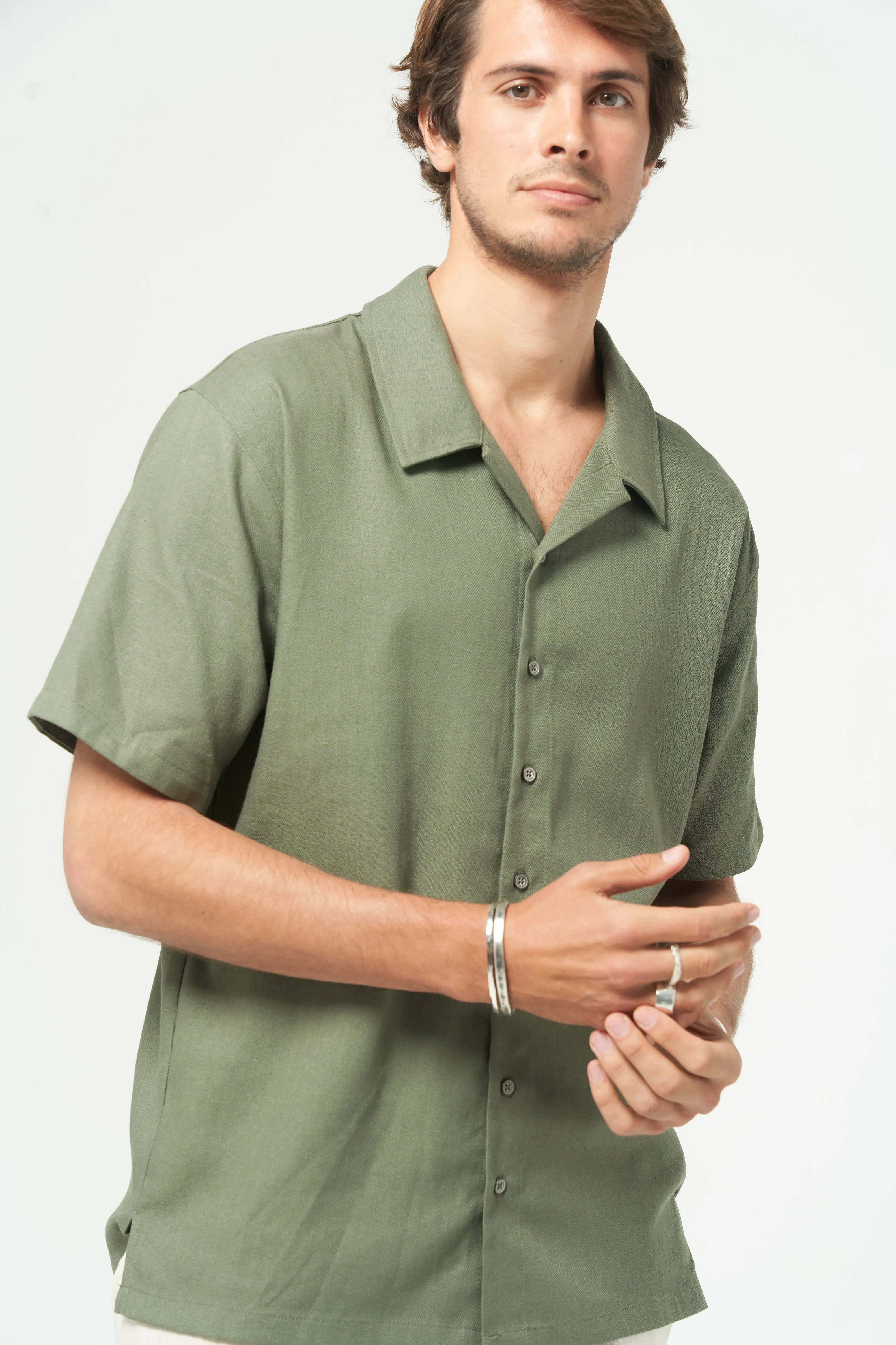 COUSINS HERRINGBONE SHIRT - KHAKI