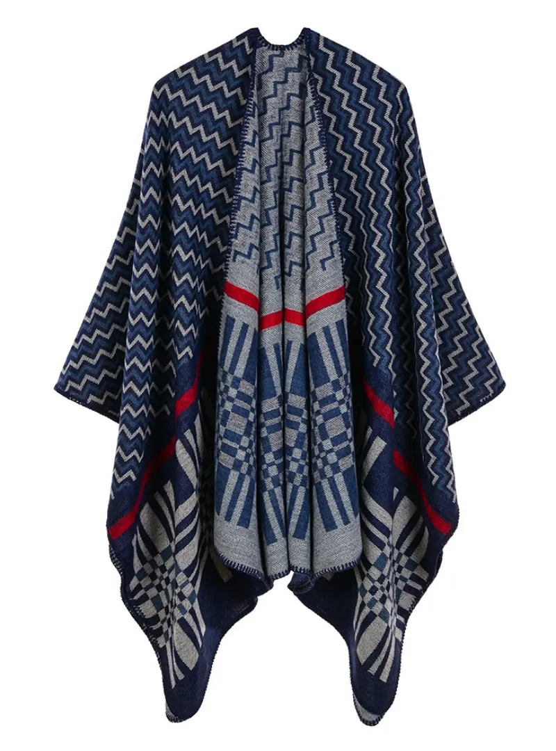 CROSS WAVY GEOMETRY CASHMERE SHAWL CAPE