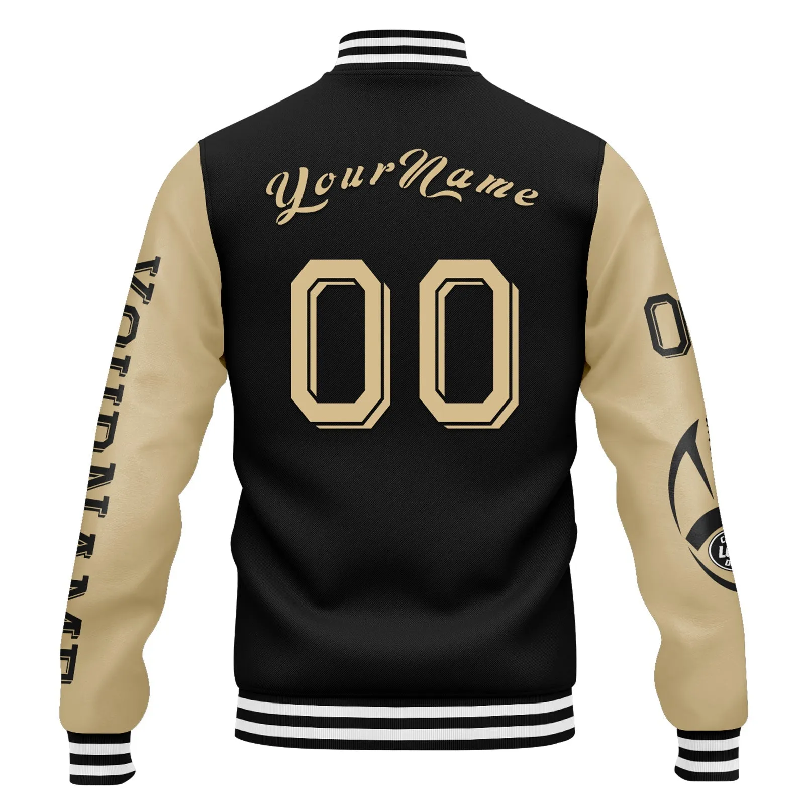 Custom Black Gold New Orleans Jacket Bomber Full-Snap Varsity Letterman Personalized Jacket FZ005SX-D020290-19