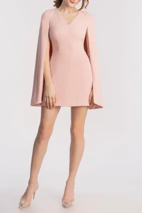 Dalia Cape-Effect Light Pink Short Dress