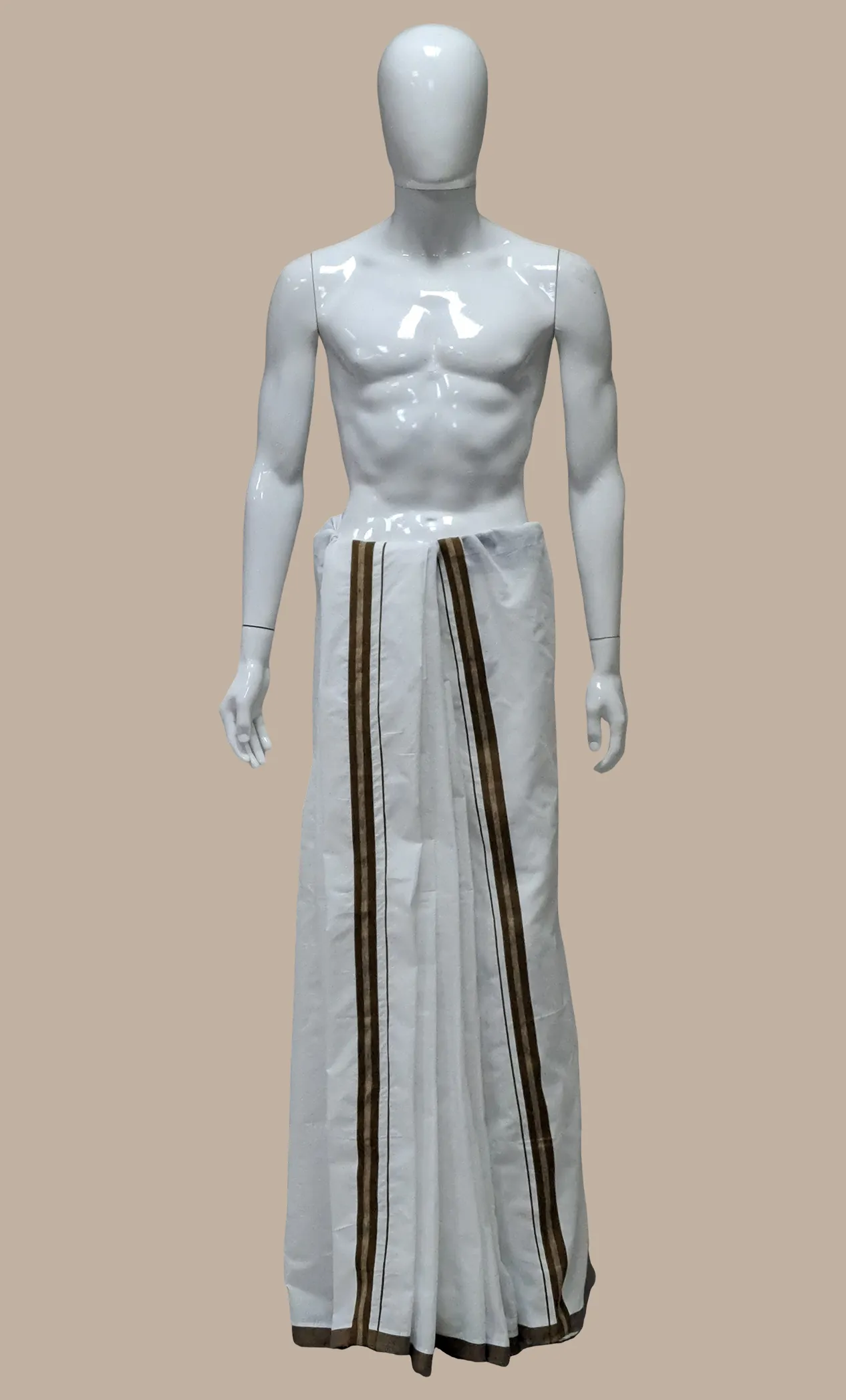 Dark Khaki & White Dhoti