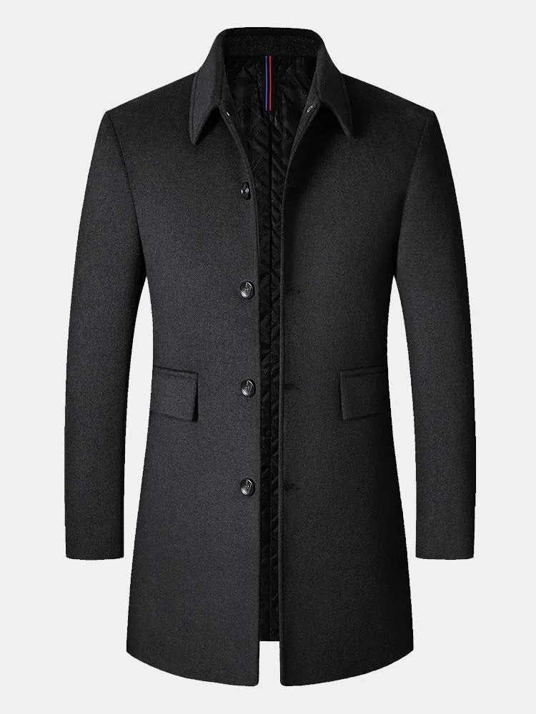 Dark Thickened Woolen Coat Men's Lapel Windbreaker Top Jacket Autumn and Winter