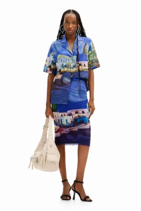 Desigual Christian Lacroix Landscape Print Midi Skirt - Blue