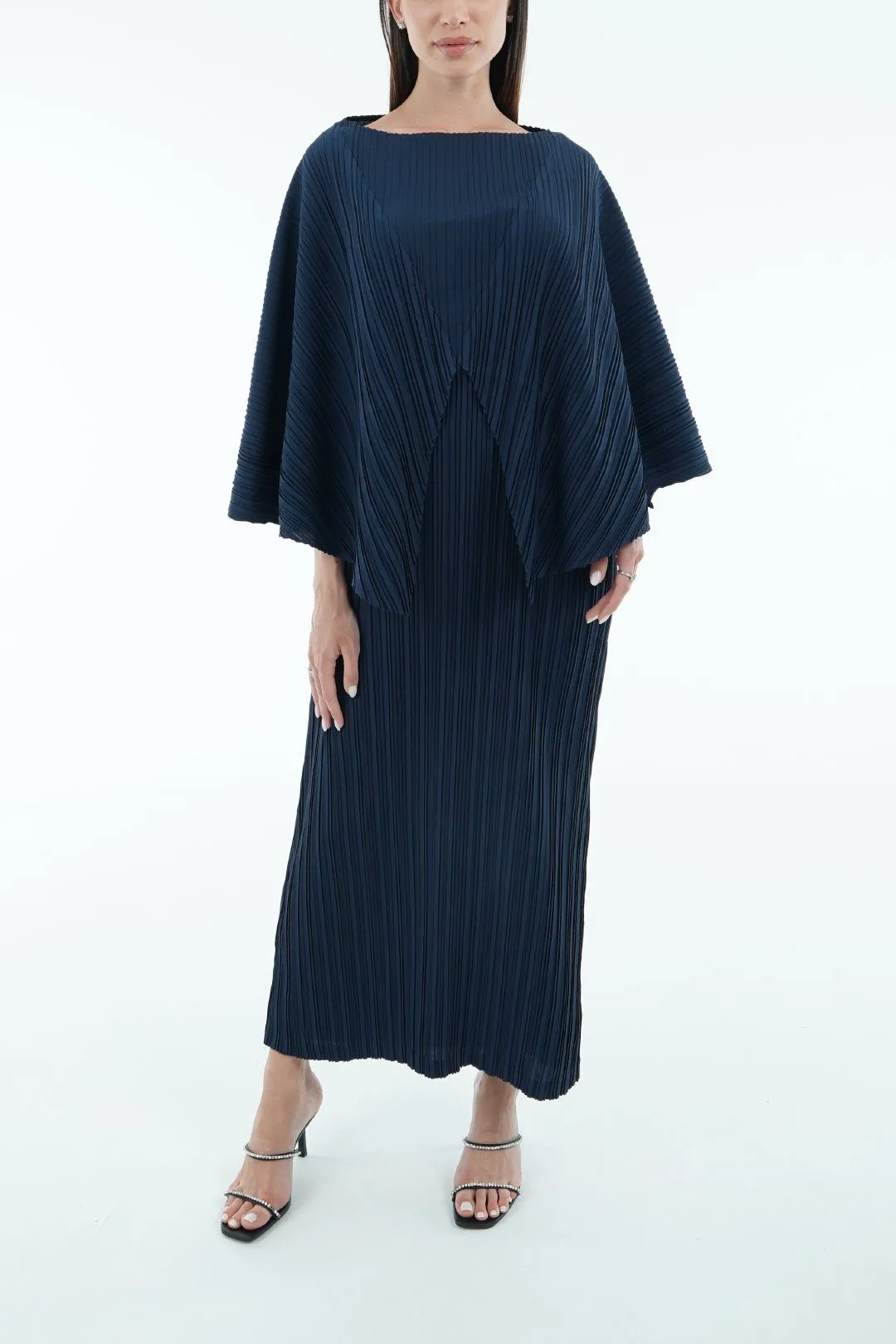 Devin Long Dress with Shoulder Cape