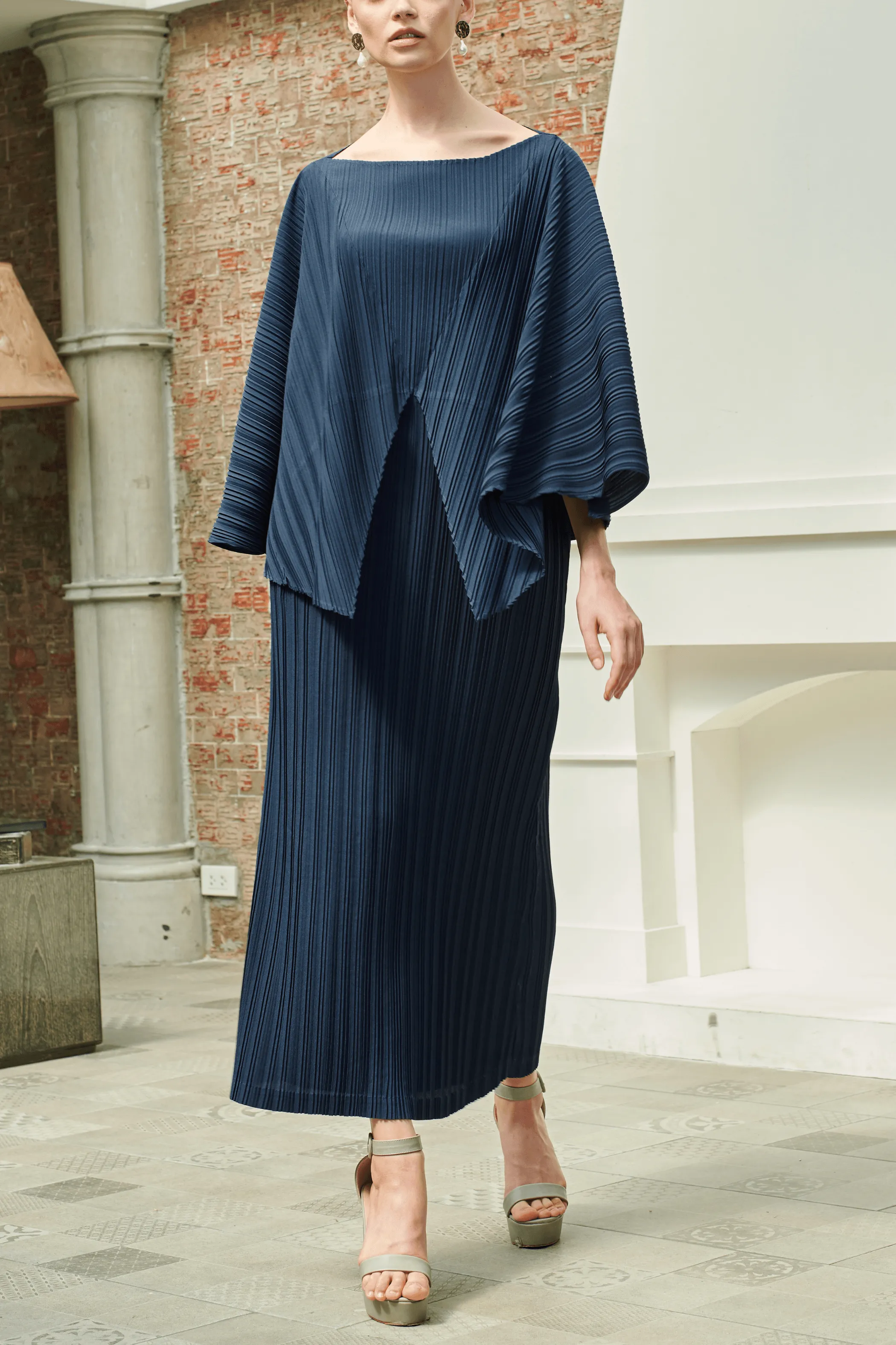 Devin Long Dress with Shoulder Cape