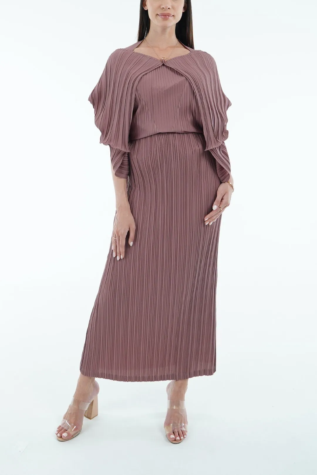 Devin Long Dress with Shoulder Cape