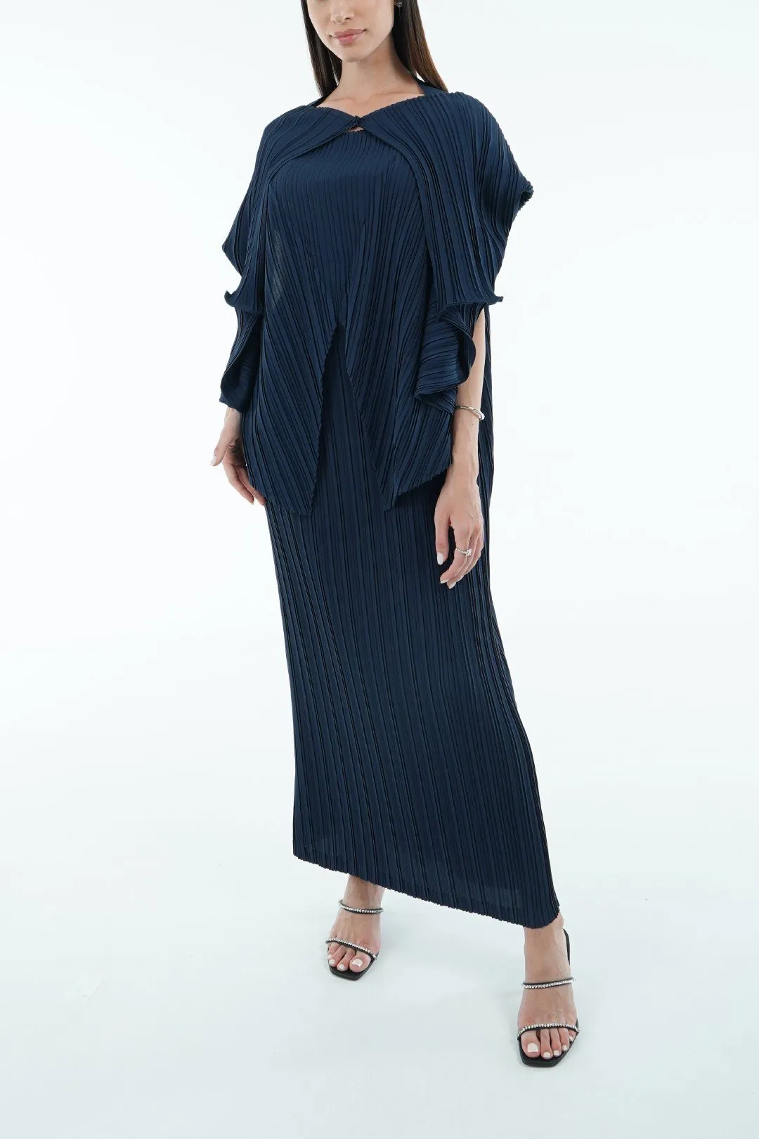 Devin Long Dress with Shoulder Cape