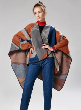 DUAL PURPOSE CAPE GEOMETRIC MATCHING PATTERN AND SHAWL