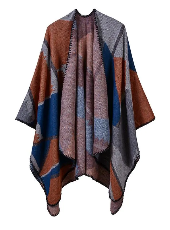 DUAL PURPOSE CAPE GEOMETRIC MATCHING PATTERN AND SHAWL