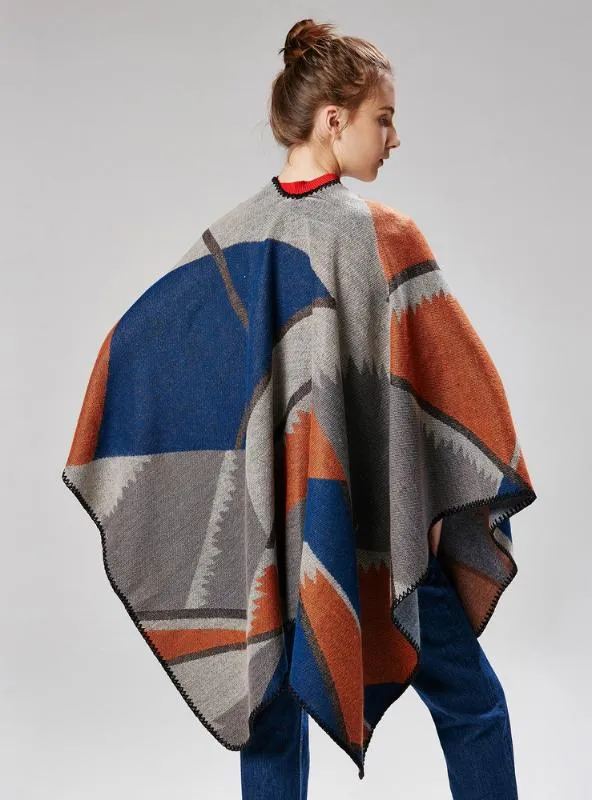 DUAL PURPOSE CAPE GEOMETRIC MATCHING PATTERN AND SHAWL