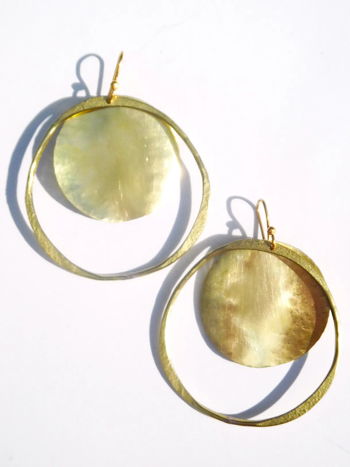 Earrings Hoop And Disc Patina And Gold On Brass