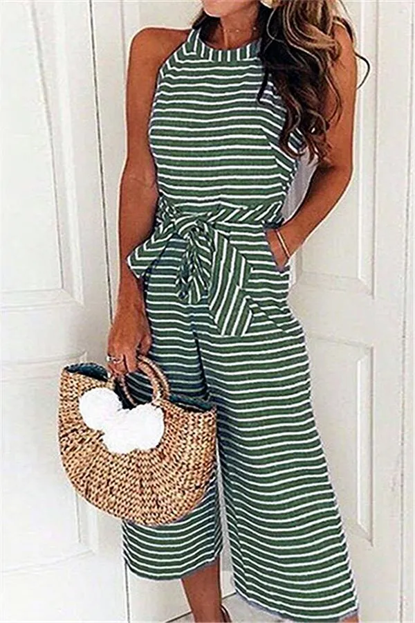 Elegant Sleeveless Striped Jumpsuit