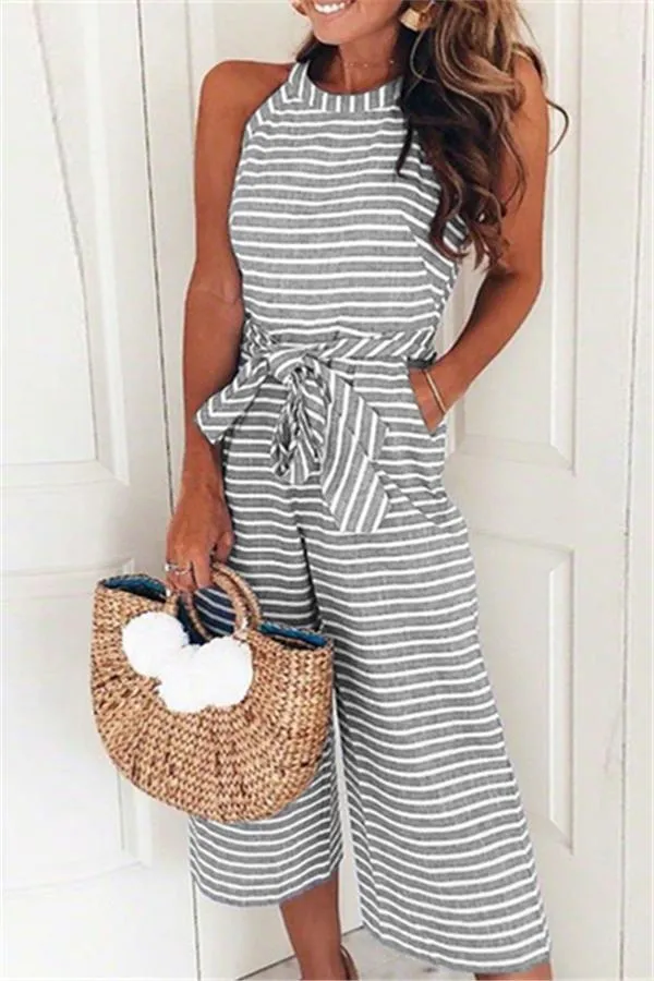 Elegant Sleeveless Striped Jumpsuit