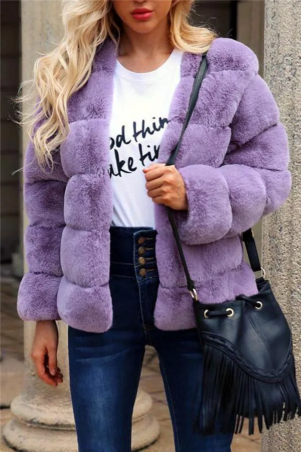 Elegant Thick Fluffy Faux Fur Coat - Pink