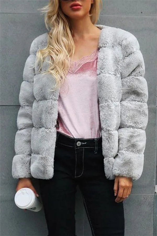 Elegant Thick Fluffy Faux Fur Coat - Pink