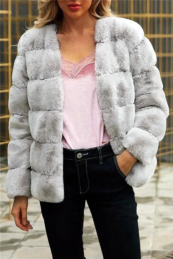 Elegant Thick Fluffy Faux Fur Coat - Pink