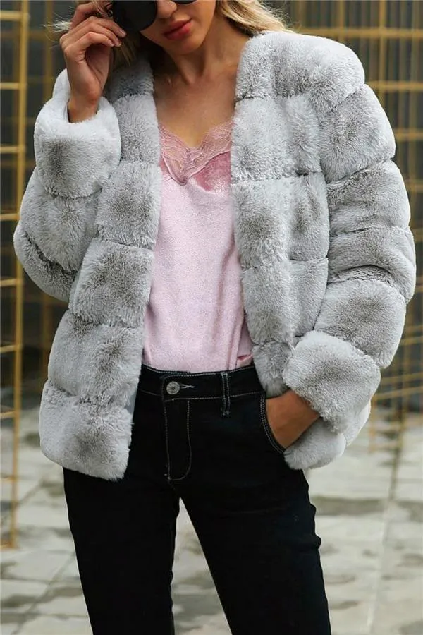 Elegant Thick Fluffy Faux Fur Coat - Pink