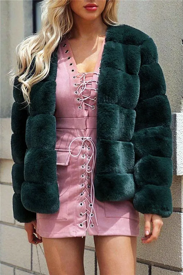 Elegant Thick Fluffy Faux Fur Coat - Pink