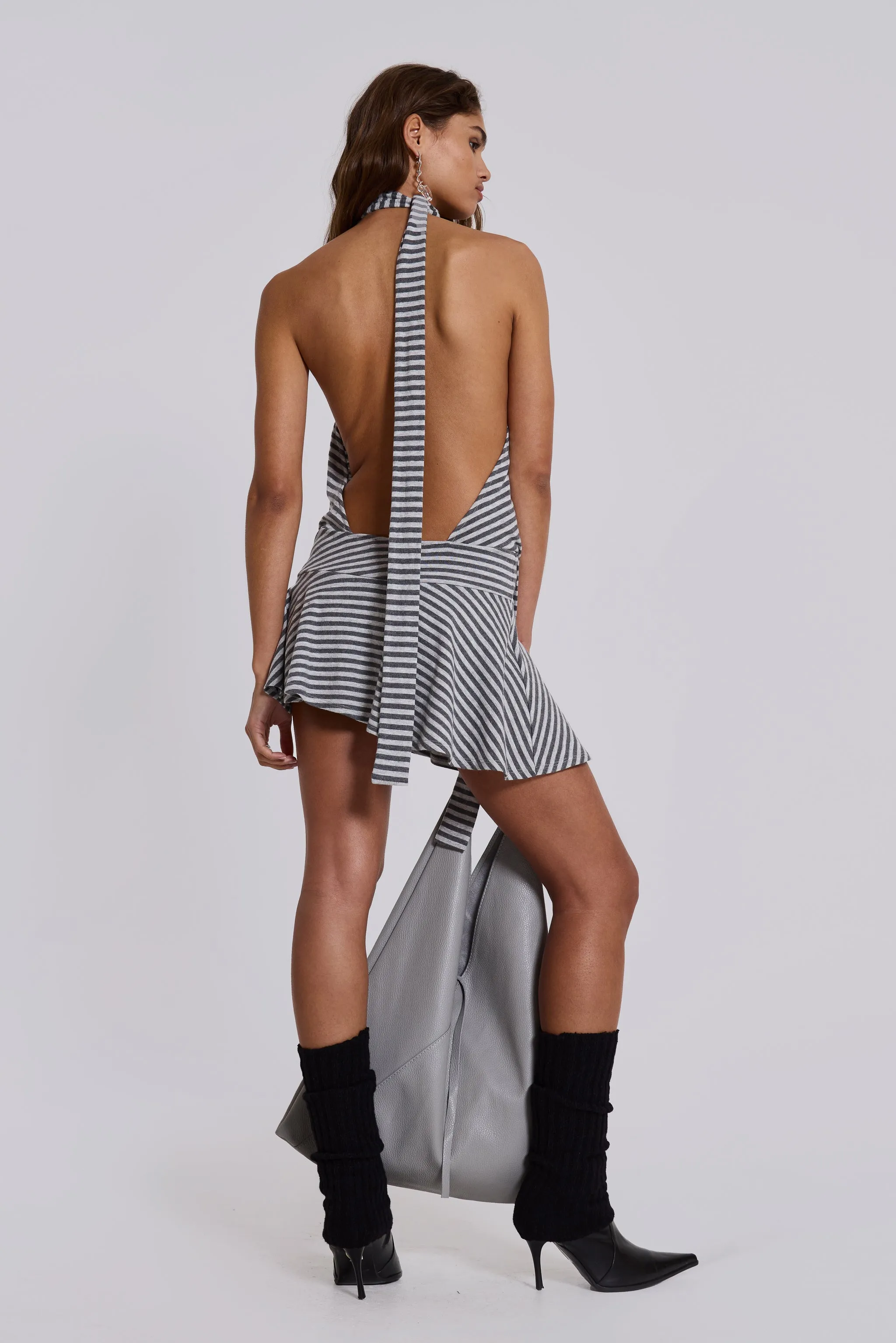 Enya Backless Mini Dress in Steel