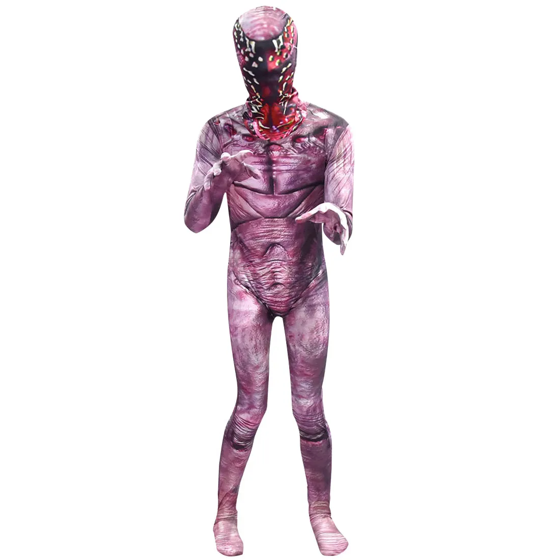 FC250B - Monster Halloween Costume Zentai Jumpsuit Set with Piranha Mask for Kids Boys