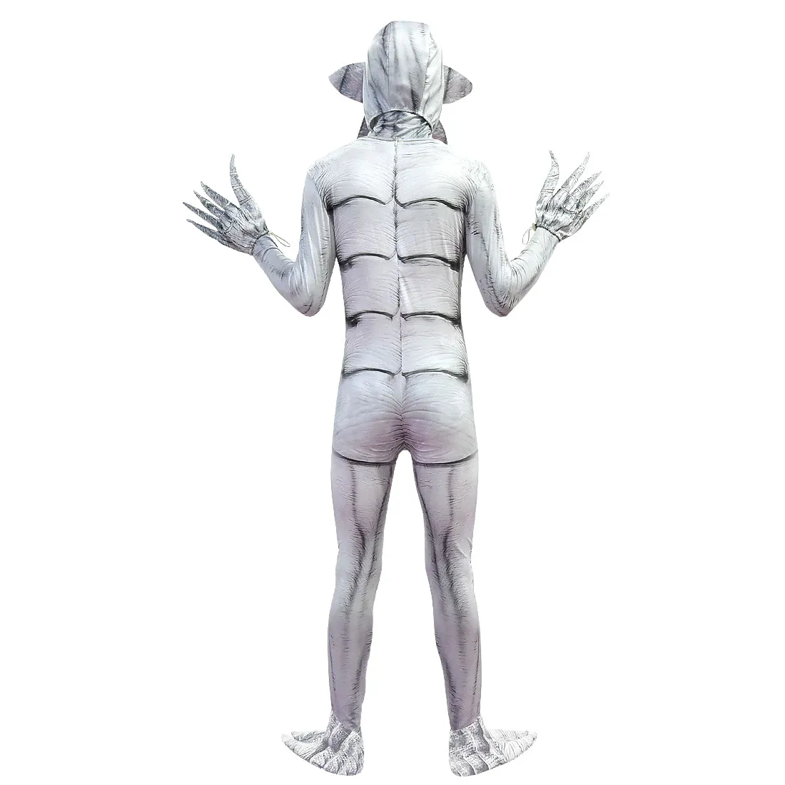 FC252B - White Monster Halloween Costume Zentai Jumpsuit with Piranha Mask for Kids Boys