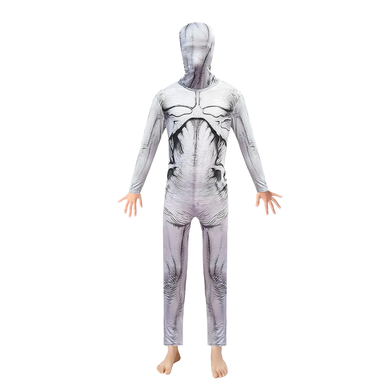 FC252B - White Monster Halloween Costume Zentai Jumpsuit with Piranha Mask for Kids Boys