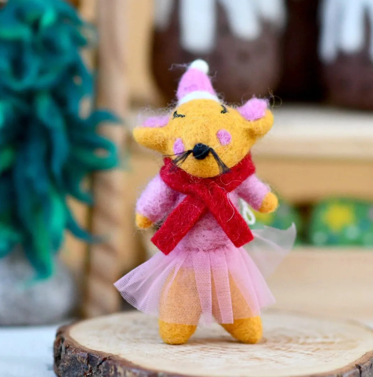 Felt Girl Christmas Mouse Ornament - Tara Treasures