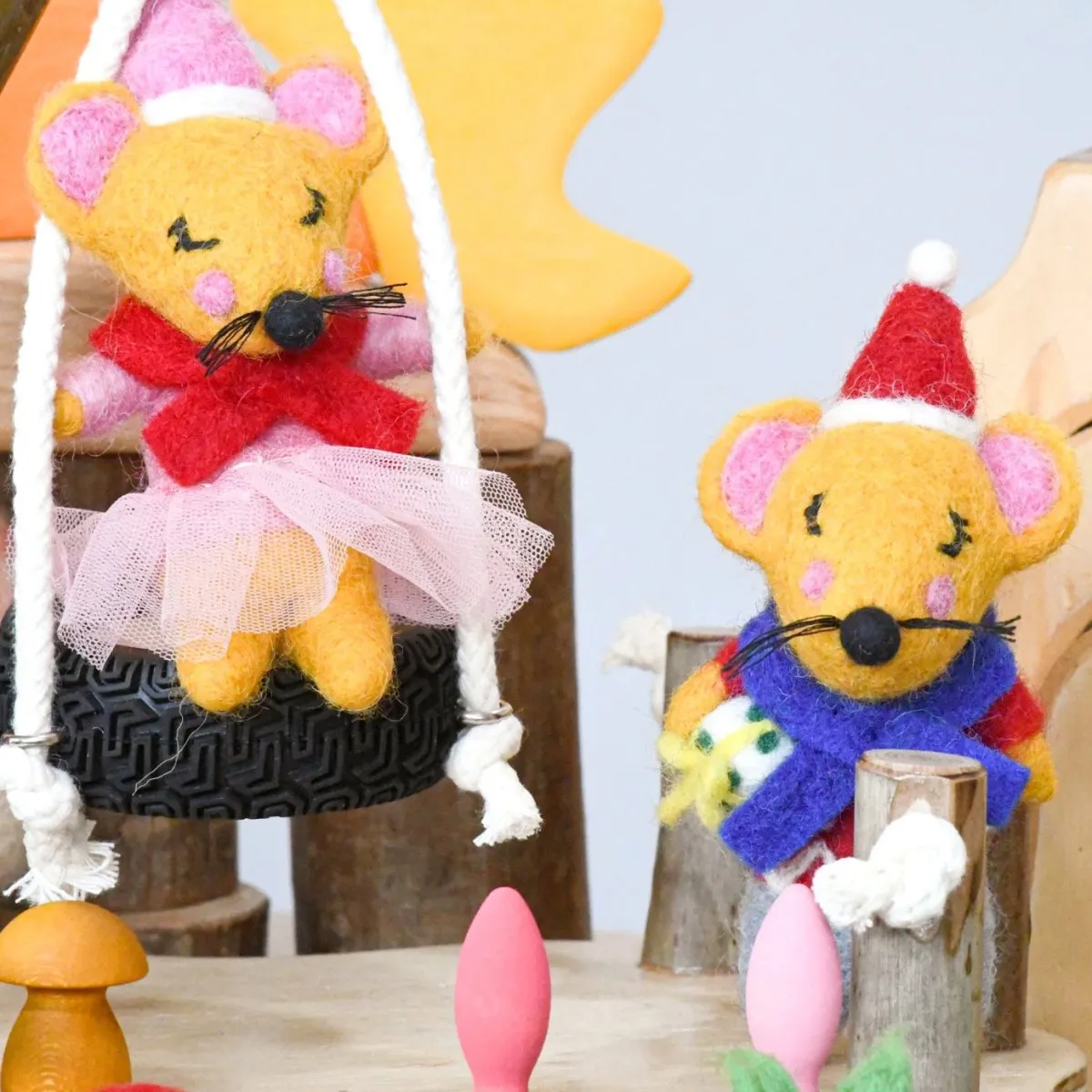 Felt Girl Christmas Mouse Ornament - Tara Treasures