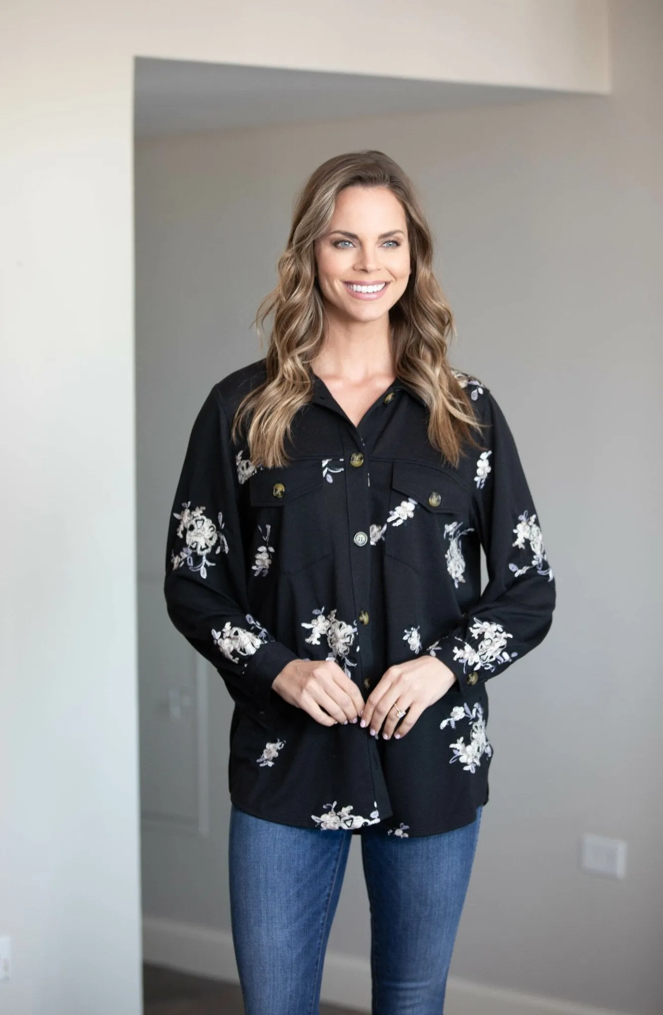 FIgueroa & Flower Embroidered Floral Shacket