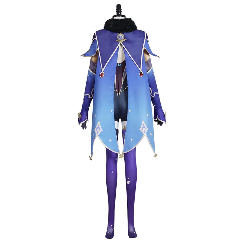 Genshin Impact Mona Megistus Cosplay Costume Anime Astrologist Purple Uniform Halloween Party Dress